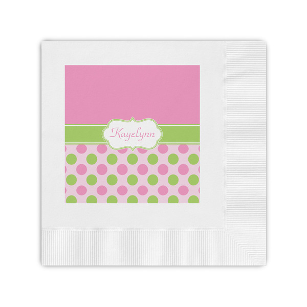 Custom Pink & Green Dots Coined Cocktail Napkins (Personalized)