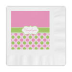 Pink & Green Dots Embossed Decorative Napkins (Personalized)