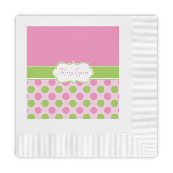 Custom Pink & Green Dots Embossed Decorative Napkins (Personalized)