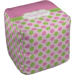 Pink & Green Dots Cube Pouf Ottoman (Personalized)