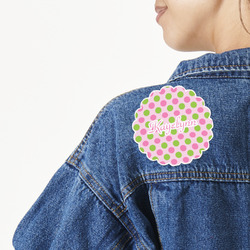 Pink & Green Dots Twill Iron On Patch - Custom Shape - Large - Set of 4 (Personalized)