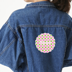 Pink & Green Dots Twill Iron On Patch - Custom Shape - X-Large - Set of 4 (Personalized)