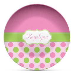Pink & Green Dots Microwave Safe Plastic Plate - Composite Polymer (Personalized)