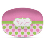 Pink & Green Dots Plastic Platter - Microwave & Oven Safe Composite Polymer (Personalized)