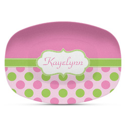 Pink & Green Dots Plastic Platter - Microwave & Oven Safe Composite Polymer (Personalized)