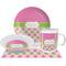 Pink & Green Dots Dinner Set - 4 Pc (Personalized)