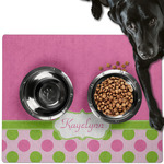 Pink & Green Dots Dog Food Mat - Large w/ Name or Text