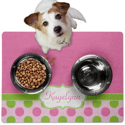 Pink & Green Dots Dog Food Mat - Medium w/ Name or Text