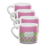 Pink & Green Dots Double Shot Espresso Cups - Set of 4 (Personalized)