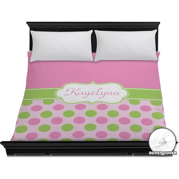 Custom Pink & Green Dots Duvet Cover - King (Personalized)