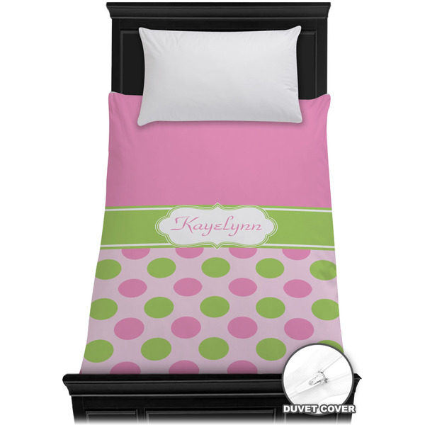 Custom Pink & Green Dots Duvet Cover - Twin XL (Personalized)