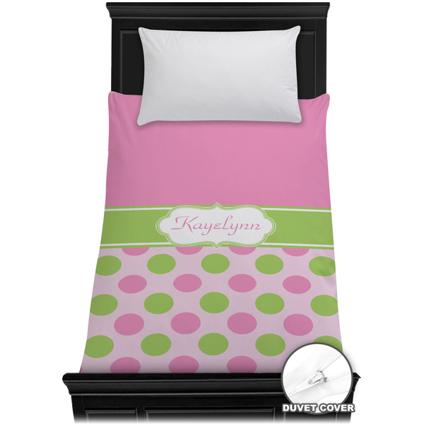 Custom Pink & Green Dots Duvet Cover - Twin (Personalized)