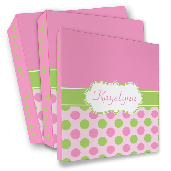 Custom Pink & Green Dots 3 Ring Binder - Full Wrap (Personalized)