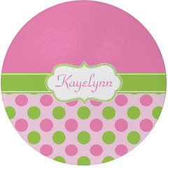 Pink & Green Dots Round Glass Cutting Board - Medium (Personalized)