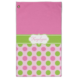 Pink & Green Dots Golf Towel - Poly-Cotton Blend - Large w/ Name or Text