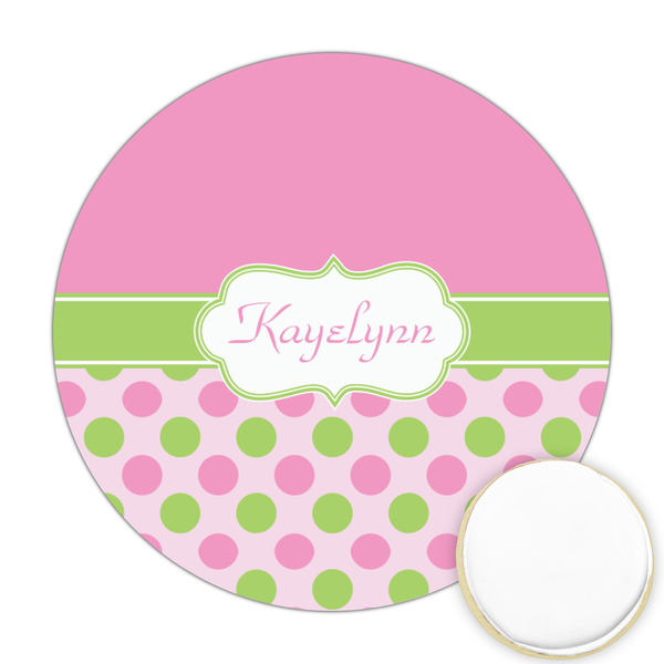 Custom Pink & Green Dots Printed Cookie Topper - 2.5" (Personalized)
