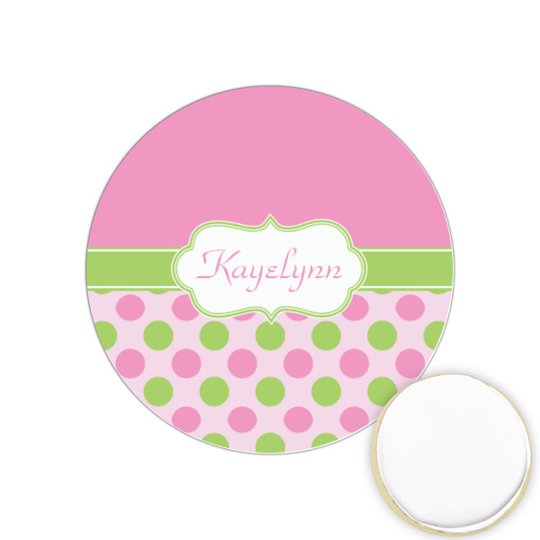 Custom Pink & Green Dots Printed Cookie Topper - 1.25" (Personalized)