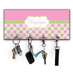 Pink & Green Dots Key Hanger w/ 4 Hooks w/ Name or Text