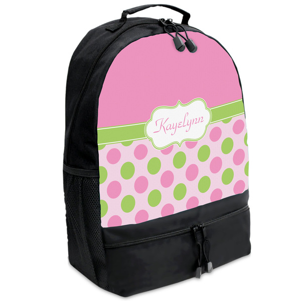 Custom Pink & Green Dots Backpacks - Black (Personalized)