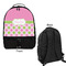 Pink & Green Dots Large Backpack - Black - Front & Back View