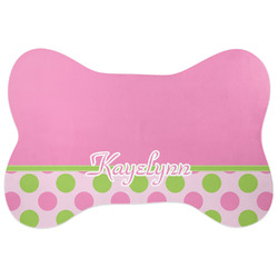 Pink & Green Dots Bone Shaped Dog Food Mat (Large) (Personalized)