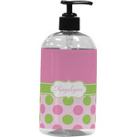 Pink & Green Dots Plastic Soap / Lotion Dispenser (16 oz - Large - Black) (Personalized)