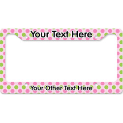 Pink & Green Dots License Plate Frame - Style B (Personalized)