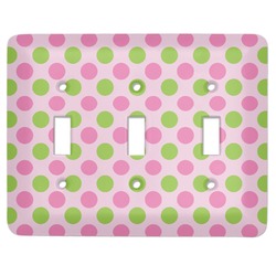 Pink & Green Dots Light Switch Cover (3 Toggle Plate)