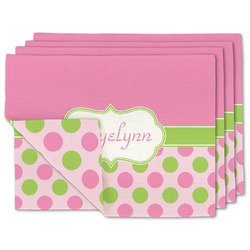 Pink & Green Dots Double-Sided Linen Placemat - Set of 4 w/ Name or Text