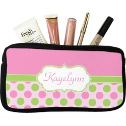 Pink & Green Dots Makeup / Cosmetic Bag - Small (Personalized)