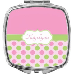 Pink & Green Dots Compact Makeup Mirror (Personalized)