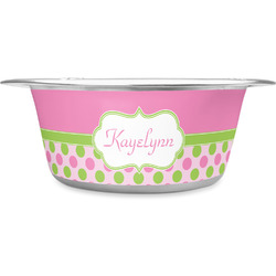 Pink & Green Dots Stainless Steel Dog Bowl - Small (Personalized)