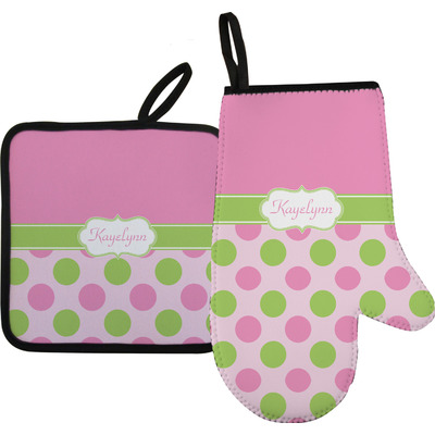 Custom Polka Dot Butterfly Oven Mitt & Pot Holder Set w/ Name or