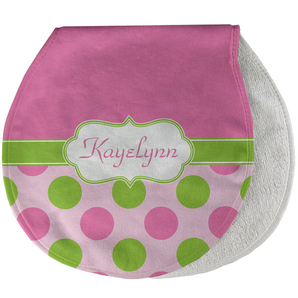 Custom Pink & Green Dots Burp Pad - Velour w/ Name or Text