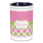 Pink & Green Dots Ceramic Pencil Holders - Blue