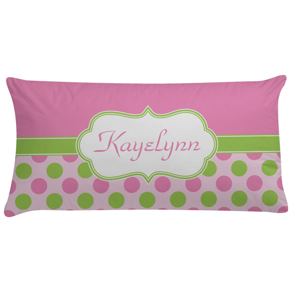 Custom Pink & Green Dots Pillow Case - King w/ Name or Text