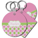 Pink & Green Dots Plastic Keychain (Personalized)