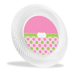 Pink & Green Dots Plastic Party Dinner Plates - 10" (Personalized)