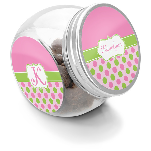 Custom Pink & Green Dots Puppy Treat Jar (Personalized)