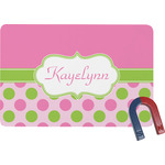 Pink & Green Dots Rectangular Fridge Magnet w/ Name or Text