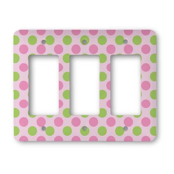 Custom Pink & Green Dots Rocker Style Light Switch Cover - Three Switch