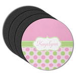 Pink & Green Dots Round Rubber Backed Coasters - Set of 4 (Personalized)