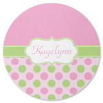 Pink & Green Dots Round Rubber Backed Coaster (Personalized)