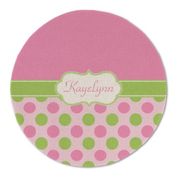 Pink & Green Dots Round Linen Placemat - Single Sided (Personalized)