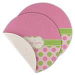 Pink & Green Dots Round Linen Placemat - Single Sided - Set of 4 (Personalized)