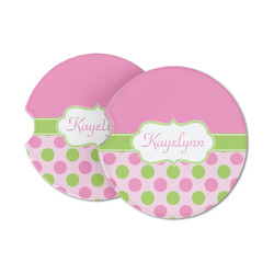Pink & Green Dots Sandstone Car Coasters - Set of 2 (Personalized)