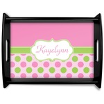 Pink & Green Dots Black Wooden Tray - Large (Personalized)