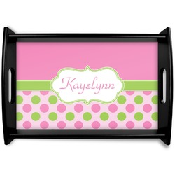 Pink & Green Dots Black Wooden Tray - Small (Personalized)