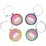 Pink & Green Dots Wine Charms (Set of 4) (Personalized)