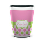 Pink & Green Dots Ceramic Shot Glass - 1.5 oz - Two Tone - Single (Personalized)